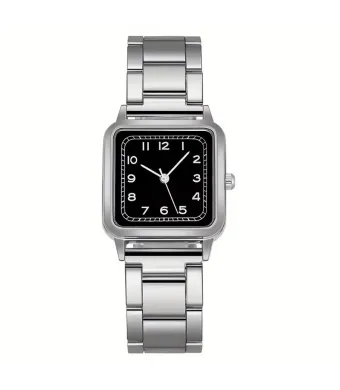 Ceas Classic Grace, pentru Dama, Aspect Elegant Clasic, Quartz, Patrat, Metalic, Argintiu si Negru Engros (argintiu, negru)
