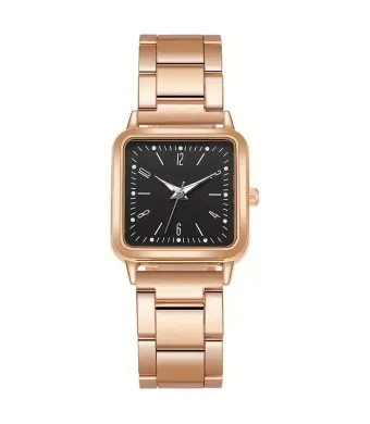 Ceas Classic Grace, pentru Dama, Aspect Elegant Clasic, Quartz, Patrat, Metalic, Rose-Gold si Negru Engros (negru, roz)