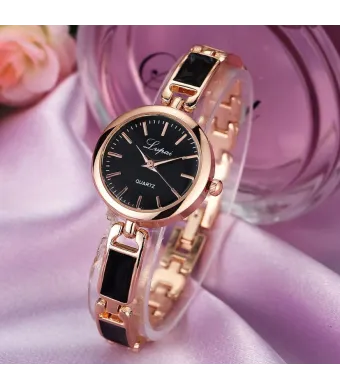 Ceas Divine Lupai, Ultra Subtire, pentru Femei, Mecanism Quartz, Analog, Curea metalica, Negru si Rose-Gold Engros (negru, roz)