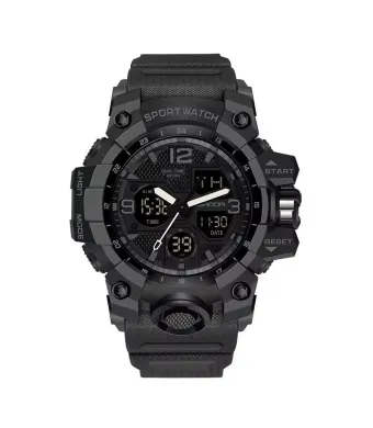 Ceas Marathon, Sport, pentru Barbati, Cronometru si Alarma, Afisare Digitala Data si Ora, Curea din Silicon, Negru Engros (NEGRU)