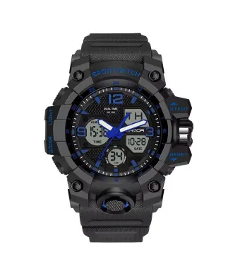 Ceas Marathon, Sport, pentru Barbati, Cronometru si Alarma, Afisare Digitala Data si Ora, Curea din Silicon, Negru-Albastru Engros (albastru, negru)