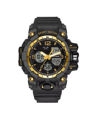 Ceas Marathon, Sport, pentru Barbati, Cronometru si Alarma, Afisare Digitala Data si Ora, Curea din Silicon, Negru-Auriu Engros (auriu, negru)