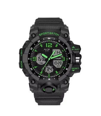 Ceas Marathon, Sport, pentru Barbati, Cronometru si Alarma, Afisare Digitala Data si Ora, Curea din Silicon, Negru-Verde Engros (negru, verde)