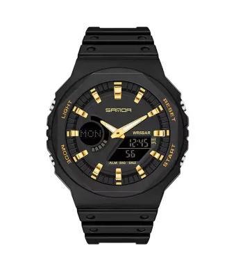 Ceas Storm Glow, Sport, Cronometru si Alarma, pentru Barbati, Afisare Digitala, Curea din Silicon, Negru-Auriu Engros (auriu, negru)