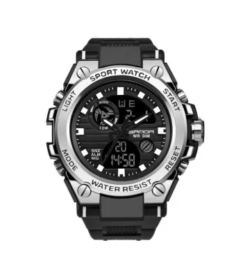 Ceas Thunder Sport, pentru Barbati, Afisare Digitala Data si Ora, Aspect robust, Curea din Silicon, Negru-Argintiu Engros (argintiu, negru)