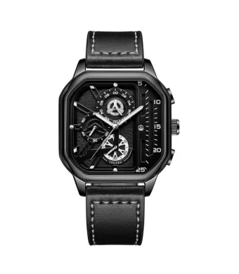 Ceas Valor Retro, Barbatesc, Carcasa patrata, Leather look, Negru Engros (NEGRU)