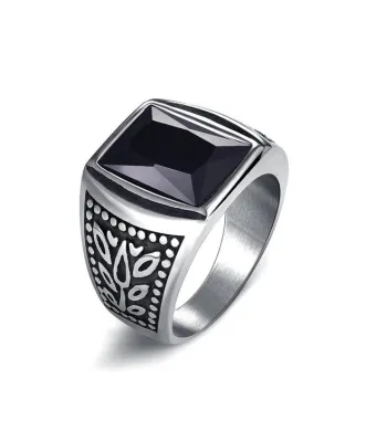 Inel Ghiul, Piatra Neagra si Model, Barbati, Stainless-steel, Design Fashion, Argintiu - Marime 10 (67.2mm) Engros