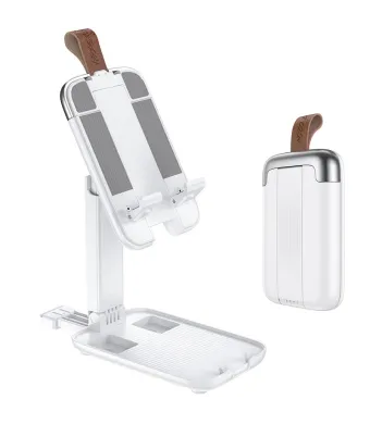 Suport Birou Hoco S28, pentru Telefon si Tableta, Unghi ajustabil, Compact, Protectie silicon, Metal, Alb Engros (Alb)