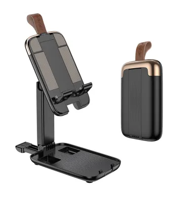 Suport Birou Hoco S28, pentru Telefon si Tableta, Unghi ajustabil, Compact, Protectie silicon, Metal, Negru Engros (NEGRU)