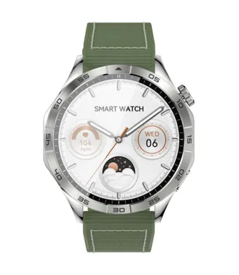 Ceas Inteligent XO Watch4 Smart Sport, Bluetooth, Ecran Amoled 1.43”, Baterie 250mAh, Multifunctional, Curea silicon verde, Argintiu Engros (argintiu, verde)