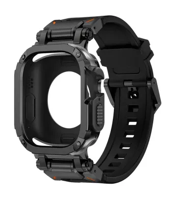 Curea Hybrid Armor 2 in 1 pentru Apple Watch, Protectie completa, Silicon, Negru si Negru - 45 mm Engros (45 mm, NEGRU)