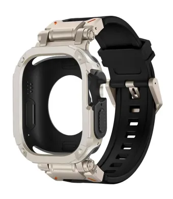 Curea Hybrid Armor 2 in 1 pentru Apple Watch, Protectie completa, Silicon, Negru si Starlight - 45 mm Engros (45 mm, negru, starlight)