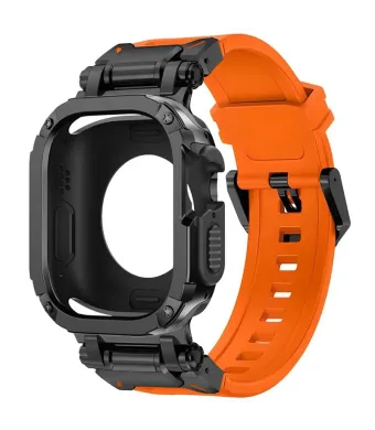 Curea Hybrid Armor 2 in 1 pentru Apple Watch, Protectie completa, Silicon, Portocaliu si negru - 46 mm Engros (46 mm, negru, portocaliu)