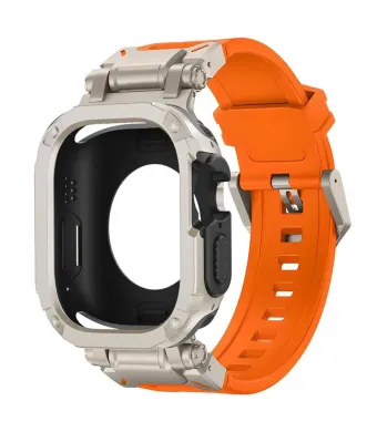 Curea Hybrid Armor 2 in 1 pentru Apple Watch, Protectie completa, Silicon, Portocaliu si Starlight - 45 mm Engros (45 mm, portocaliu, starlight)