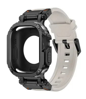 Curea Hybrid Armor 2 in 1 pentru Apple Watch, Protectie completa, Silicon, Starlight si Negru - 45 mm Engros (45 mm, negru, starlight)