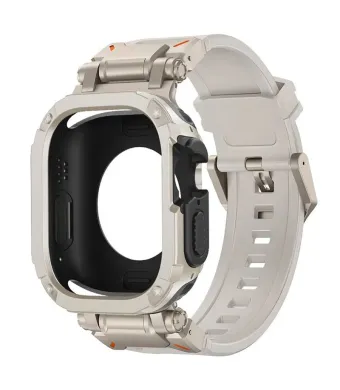 Curea Hybrid Armor 2 in 1 pentru Apple Watch, Protectie completa, Silicon, Starlight si Starlight - 45 mm Engros (45 mm, starlight)