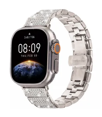 Curea Crystal Glam pentru Apple Watch, Design Fashion cu Strasuri, Zale metalice, Starlight - 38/40/41 mm Engros (38/40/41 mm, starlight)