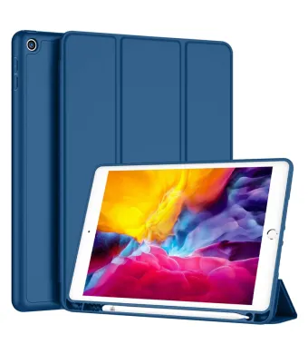 Husa tip Carte cu Suport Pix pentru Apple iPad 5/6, iPad 2017/2018, iPad Air 1/2, 9.7 inch, Protectie completa, Pliabila, Bleumarin Engros (Bleumarin)