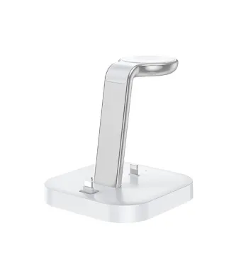 Suport Incarcare 3 in 1 pentru Birou, Mufa Lightning si Wireless Charging, Hoco CW43, Alb Engros (Alb)
