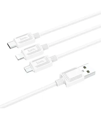 Cablu cu 3 Capete USB Type-C & Lightning & MicroUSB, Hoco X74,  1m, Alb Engros (Alb)