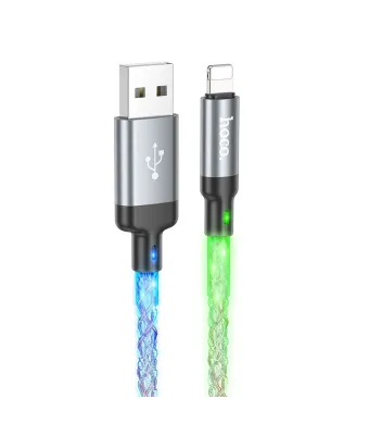 Cablu Hoco de la USB la Lightning, Iluminare Multicolora, 2.4A, U112, 1m Engros (NEGRU)