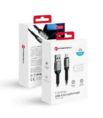 Cablu incarcare USB la Lightning, 2.4A 12W, Lungime 1.2 m, Forcell F-Energy C257, Negru Engros (NEGRU)