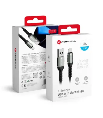 Cablu incarcare USB la Lightning, 2.4A 12W, Lungime 2 m, Forcell F-Energy C257 Engros (NEGRU)