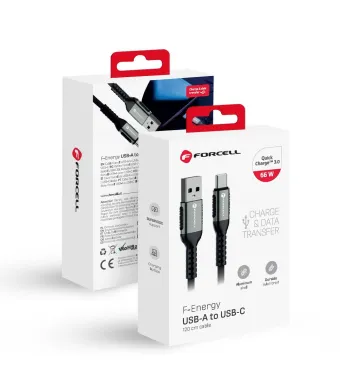 Cablu incarcare USB la USB Type-C, QC 3.0 3A 66W, Lungime 1.2 m, Forcell F-Energy C256, Negru Engros (NEGRU)