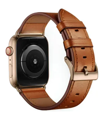Curea Classic Charm, Apple Watch, Leather effect, Ajustabila, Maro si Rose-Gold - 44/45/46/49 mm Engros (44/45/46/49 mm, maro, rose-gold)