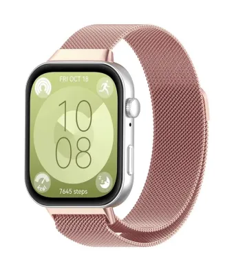 Curea Milaneza, pentru Huawei Watch Fit 3, Magnetica, Tesatura Metalica, Roz Engros (ROZ)