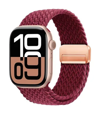 Curea Solo Loop, Prindere magnetica, Apple Watch, Ajustabila, Textil, Visiniu - 38/40/41 mm Engros (38/40/41 mm, Visiniu)