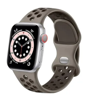 Curea Sport Perforata, Apple Watch, Ajustabila, Silicon mat, Maro si negru - 38/40/41 mm , Mare Engros (38/40/41 mm, maro, negru)