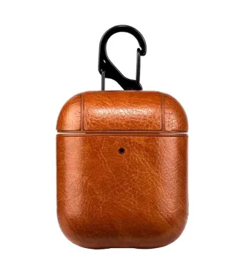 Husa Elite, Compatibil cu Airpods 1/2, Aspect select, Protectie antisoc, Leather look, Maro Engros (Maro)