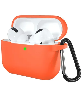 Husa Protectie cu Carabina, Apple AirPods Pro 2, Silicon, Portocaliu Engros (Portocaliu)