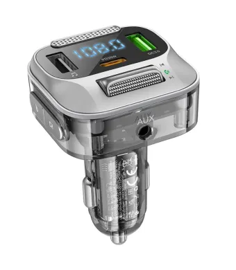Incarcator Auto cu Modulator FM, Bluetooth, 2 x USB si 1 x Type-C, Hoco E75, Negru Engros (negru, transparent)