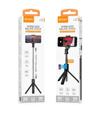 Selfie Stick Trepied X-Start LY101, Control Telecomanda, Bluetooth 5.0, Extindere telescopica 70cm, Negru Engros (NEGRU)