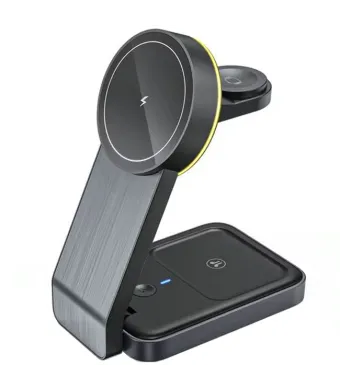 Suport 3 in 1 cu Lumina Calda, Incarcare Wireless 15W, Magnetic si Pliabil, Model G-A24, Negru Engros (NEGRU)
