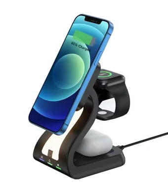Suport Magnetic 3 in 1 cu Lampa, Incarcare Wireless 15W, Model G-A31, Negru Engros (NEGRU)