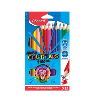 Creioane colorate Maped Jumbo Color Peps Strong, 12 culori – intensitate maxima si rezistenta la rupere, En-gros