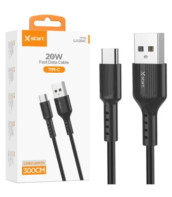 Cablu USB la Type-C, Lungime 3 Metri, X-Start, Compatibil iPhone 15/16 si Android, Transfer Date si Putere 20W, Negru Engros (NEGRU)