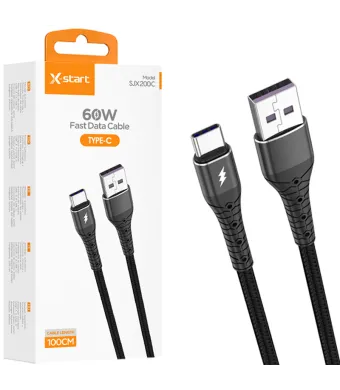 Cablu X-Start SJX200C, USB la Type-C, 1M, Compatibil iPhone 15/16 si Android, Transfer Date si Putere 60W, Negru Engros (NEGRU)
