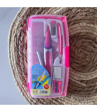 Trusa geometrie Vneeds, 10 piese, diverse culori – ideala pentru scoala si desen tehnic, En-gros