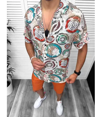 Camasa barbati engros, maneca sucrta, model floral