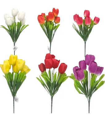 Buchet floare artificiala Lalele material textil engros set 12/buchete 6 fire pe buchet
