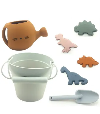 Set jucarii pentru plajă din silicon Play Time - Sage, 7 piese, 6 luni+