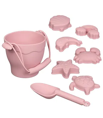 Set jucarii pentru plajă din silicon Shell - Pink, 8 piese, 6 luni+