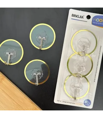 Set 3 Cârlige Adezive Transparente cu Margine Aurie – Fixare Puternică, Fără Găurire,En-gros