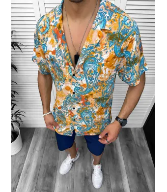 Camasa barbati engros, maneca sucrta, model floral