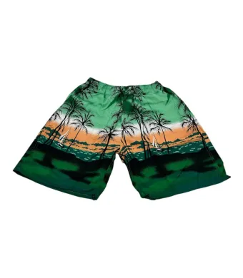 Pantaloni tip short de baie pentru barbati cu model palmier – 100% poliester, cu buzunar si plasa interioara, En-gros