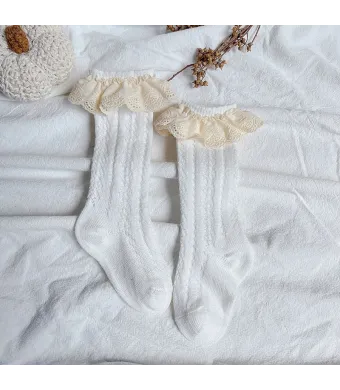 Sosete lungi pentru fetite, Selena - White, marime S(0-1 an), bumbac + elastan